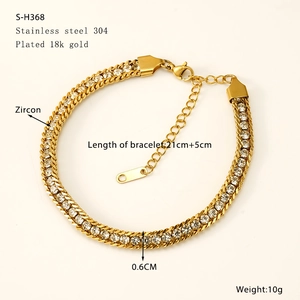 Detail of 18k gold plated 304 stainless steel bracelet with zircon inlay and measurements