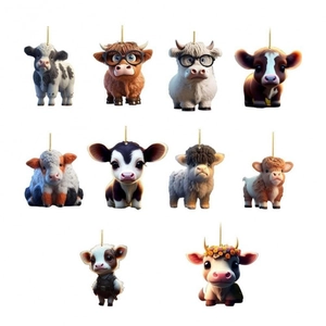 Set of 10 cute 3D cartoon cow acrylic pendants for car interiors and Christmas trees