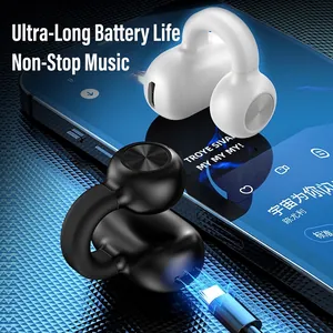 Wireless clip-on earbuds in black and white with Type-C charging port and charging case