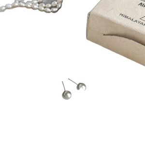 Minimalist asymmetric S925 silver stud earrings with polished sphere and crescent shapes