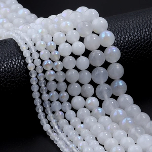 Moonstone Style Iridescent White Round Loose Beads High Polished For Jewelry Making DIY Bracelets Necklaces Accessories
