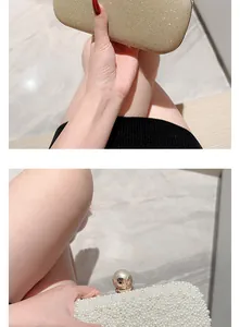 Detail of luxury bridal clutch bags featuring gold glitter and pearl encrusted surfaces