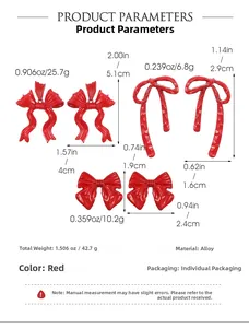 Size guide for vintage red geometric earrings showing detailed dimensions and weight specs