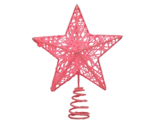 Pink iron star Christmas tree topper with glitter texture and spring base detail