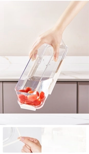Leak-proof test and close-up of silicone sealing ring on clear plastic food container