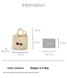 Detailed view of canvas tote bag size and capacity with dimensions and A4 paper comparison