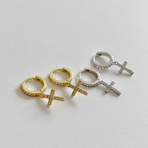 925 Sterling Silver Cross Hoop Earrings For Women Rhinestone Dangle Huggie Earrings Light Luxury INS Elegant Jewelry Gift