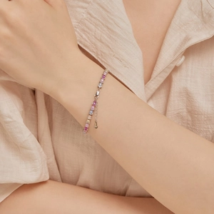 Elegant S925 sterling silver tennis bracelet with multi-colored rectangular zircons