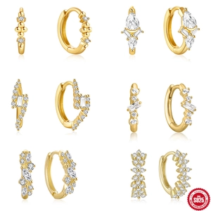 925 Sterling Silver Geometric Zirconia Hoop Earrings Fashion Inlaid Tiny Huggie Ear Buckle For Women Gift