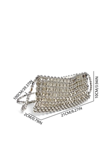 Silver sequin beaded mini bag dimensions showing 21cm width and 10cm height with chain