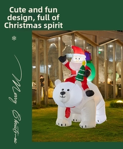 Illuminated inflatable Santa riding a polar bear Christmas outdoor yard decoration