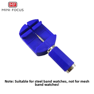 Blue watch link removal tool for steel bands showing the metal pin and plastic body