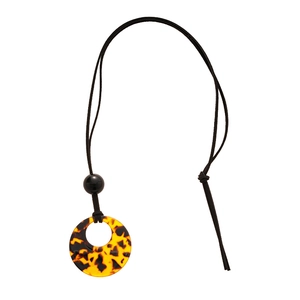 Retro geometric leopard print acrylic circle pendant necklace with elegant black cord