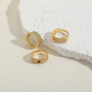 Gold plated 14K ring set with colorful zircon stones and heart designs in open style