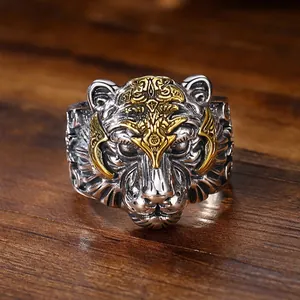 Vintage Tigerkopf Ring Gottesauge Punk Hip Hop Stil Verstellbarer Metallschmuck Für Herren Retro Mode Accessoire