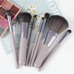 Detail of 7pcs professional morandi purple makeup brush set with soft fiber bristles
