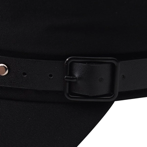 Classic black cotton military cap with faux leather strap and metal buckle detail