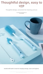 Detail of 3-piece silicone baby bottle brush set with cute bear hook for hanging storage