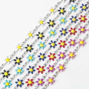 Colorful enamel daisy flower stainless steel chain for DIY jewelry and bag accessories