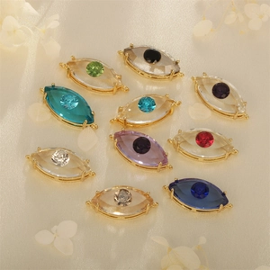 Evil Eye Jewelry Connector Gold Plated Copper Faceted Glass Crystal Double Loop Charm For DIY Jewelry Making Craft