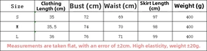 Detailed size chart for black and white striped knitted vest and long skirt set