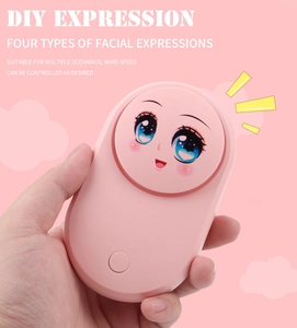 Pink handheld mini fan for eyelash grafting with DIY expressions and USB charging