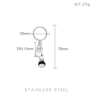 Detail view of 27g stainless steel boxing glove keychain with precise dimensions and texture