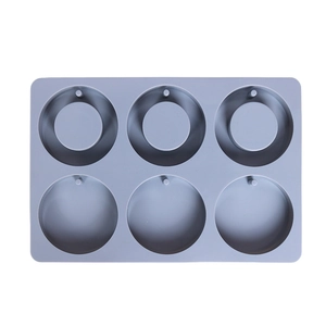 Vue de dessus d'un moule en silicone gris à 6 cavités pour savons ronds et artisanat