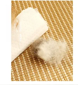 Dettaglio del panno per rimuovere i peli di gatto con peluria su tappeto intrecciato