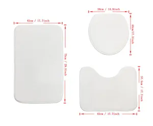 Detailed size specifications for 3-piece bathroom rug set with mats and toilet cover