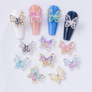3D Butterfly Nail Art Decorations Alloy Iridescent Laser Resin Nail Charms Gold Silver Frame Manicure Ornaments For DIY Nail Decor