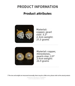Detail view of vintage acorn and pearl earrings with dimensions and weight data