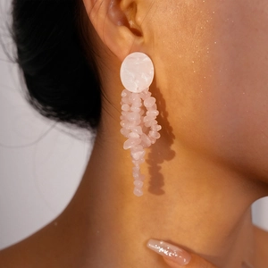 Natural Stone Chip Tassel Drop Earrings 925 Sterling Silver Earring Post Shell Round Geometric Bow Sweet Summer Aesthetic
