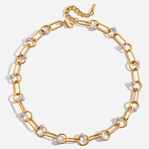 Stainless Steel Artificial Pearl Necklace French Vintage Paperclip Chain Gold Plated Jewelry For Women Party Daily Accessories