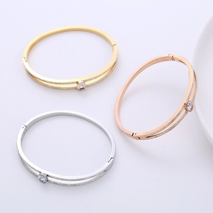 Double row crystal stainless steel bangles in gold, rose gold and silver finishes
