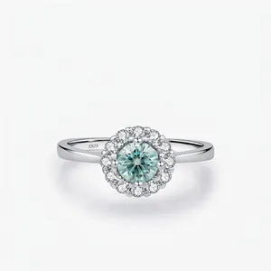 Moissanite Halo Ring 925 Sterling Silver Round Cut D Color VVS1 Elegant Sparkling Luxury Jewelry For Women