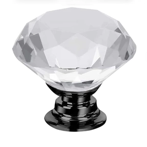 Diamond cut crystal cabinet knob with black aluminum base for furniture drawers