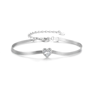 925 Sterling Silver Heart Zircon Bracelet Flat Herringbone Snake Chain For Women Elegant Simple Jewelry Gift