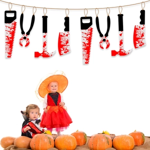Halloween blood stained weapon banner featuring saws, pliers, hammers and cleaver knives