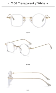 Vues détaillées de lunettes de soleil asymétriques avec monture transparente et branches dorées