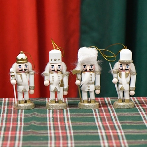 Nutcracker Soldier Puppets Wooden With Faux Fur And Gold Glitter Christmas Tree Or Desktop Decor Nordic Style Festive