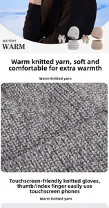Detail of winter knitted set showing ribbed texture and touch screen glove fingertips