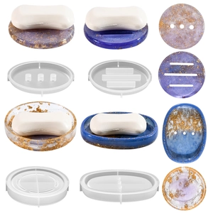 Oval and round silicone soap dish molds with resin tray finished product samples