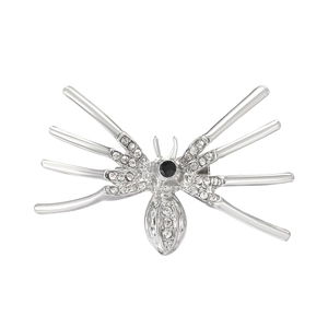 Gothic silver spider brooch with black main stone and sparkling crystal accents