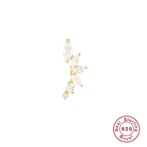 Macro shot of S925 sterling silver gold vine ear stud with marquise cut gemstones