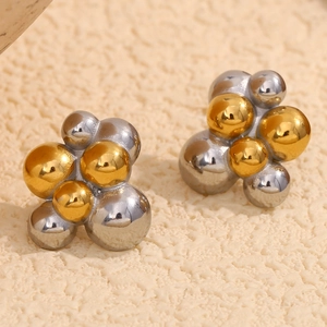 Boucles d'oreilles clous tendance en acier inoxydable bicolore avec grappe de billes