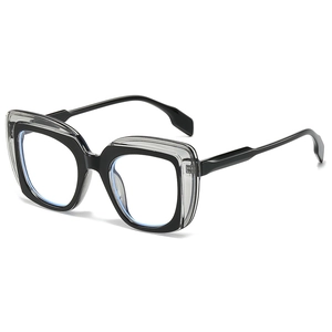 Fashionable oversized square glasses with dual-layer transparent and black frames