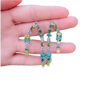 Boucles d'oreilles en argent S925 avec longs glands de zircon colorés pour femmes