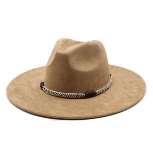 Wide Brim Fedora Hat Suede Polyester Retro Woven Band Decoration For Men Women Autumn Winter Elegant Travel Sunshade