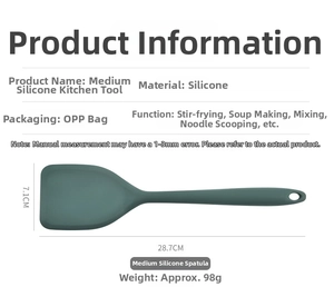 Detailed view of heat resistant silicone solid spatula with dimensions 28.7cm and hanging hole